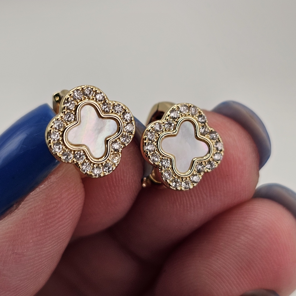 Mother of Pearl Clover Halo Huggie Earrings